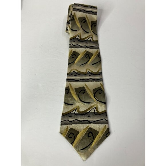 Jerry Garcia Silk Tie Collection 27 Abstract Wave Beige Gold Gray Mens - Picture 2 of 6